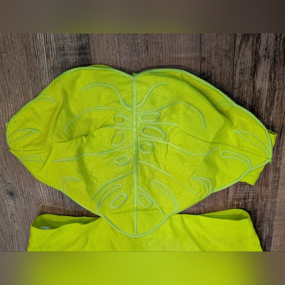 NWT Farm Rio Lime Green Monstera Midi Linen Viscose Blend Dress Size Medium - Picture 4 of 14